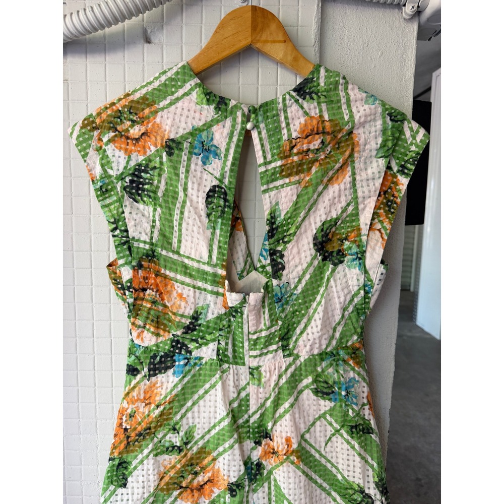 Maeve Anthropologie Maxi Dress 4 Green Floral Open Back Cap Sleeve - Picture 7 of 9
